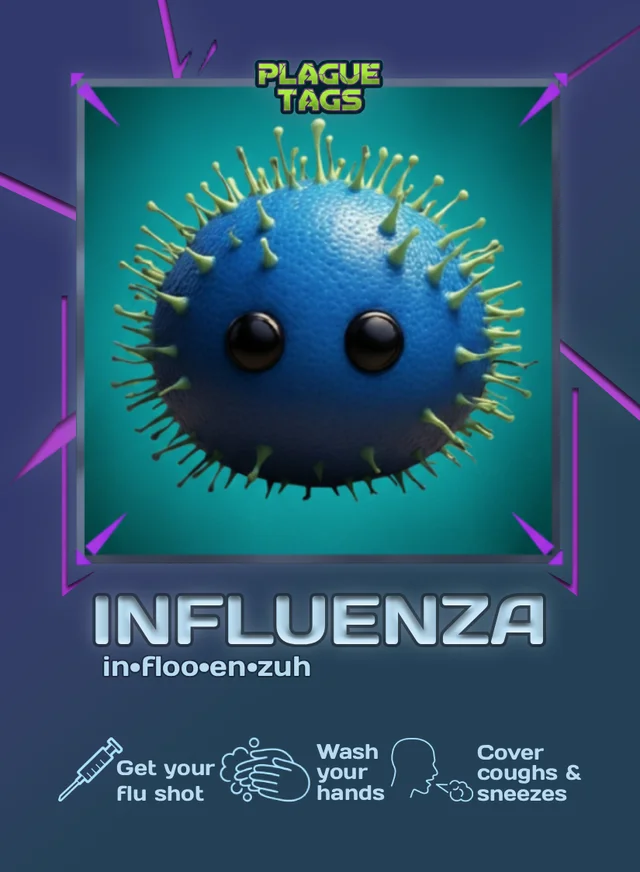 Influenza trading card, front