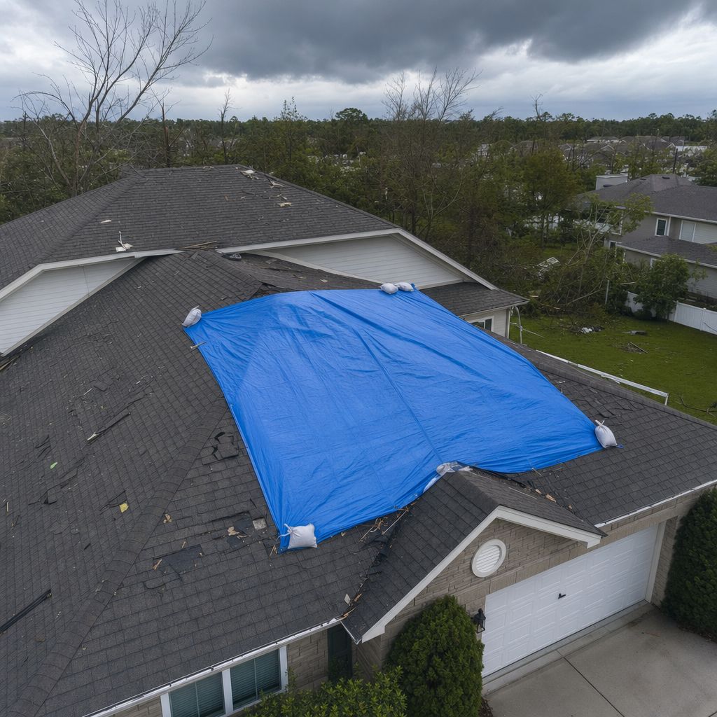 Emergency tarping for storm damage response